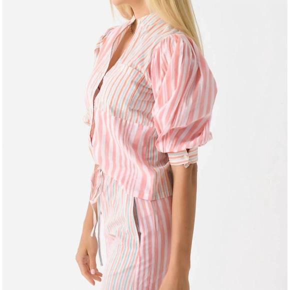 NEW V DE VINSTER shiva blouse in blue pink - Picture 2 of 3